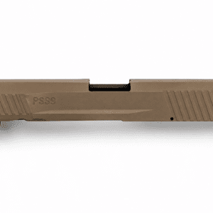 Flat Dark Earth FDE PSS9 complete slide displayed on white background in realistic studio product photography
