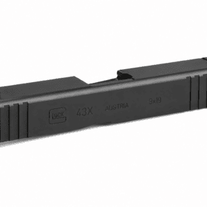 Glock 43X OEM Silver PVD slide assembly on white background showing Slimline profile